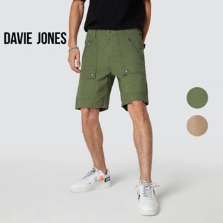 DAVIE JONES กางเกงขาสั้น ผู้ชาย ผ้าพื้น สีกากี สีเขียว Print Shorts in khaki  green SP0002KH GR