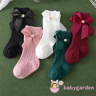 Babygarden-0-3years ถุงเท้ายางยืด ประดับโบว์ สีพื้น สําหรับเด็กผู้หญิง