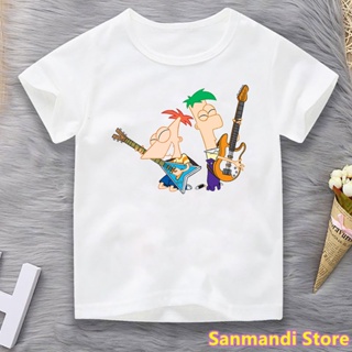 เสื้อสาวอวบ - ใหม่ Phineas และ Ferb พิมพ์กราฟิก Tshirt สําหรับเด็กผู้หญิง / เด็กชายตลกเด็กเสื้อผ้า