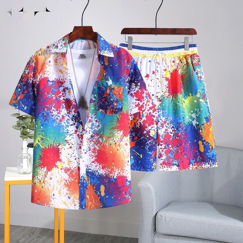 เสื้อสงกรานต์ ชุดแฟชั่น เสื้อ+กางเกงขาสั้น ใหม่ล่าสุด เนื้อผ้าแห้งไว ทรงหลวม ราคาถูก206#
