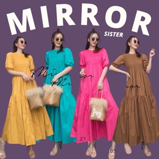 🔖ป้าย Mirrorsister 10519.27 เดรสคอกลมสีสันน่ารัก แขนและช่วงอกแต่งสมอค​