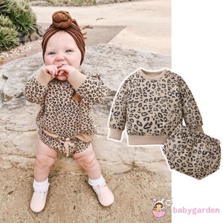 Babygarden-0-24months ชุดเสื้อแขนยาว พิมพ์ลายเสือดาว และกางเกงขาสั้น สําหรับเด็กผู้หญิง 2 ชิ้น