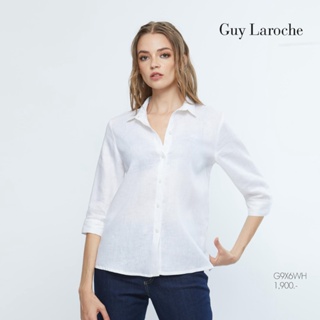 Guy Laroche เสื้อผู้หญิง เสื้อเชิ้ตผู้﻿หญิง แขนสามส่วนสีขาว linin shirt (G9X6WH)