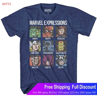 SKTT1 เสื้อยืดลำลอง Avengers Expression Moods Spider-Man Hulk Thor Iron Man Black Panther Strange America Mens Adult Gra