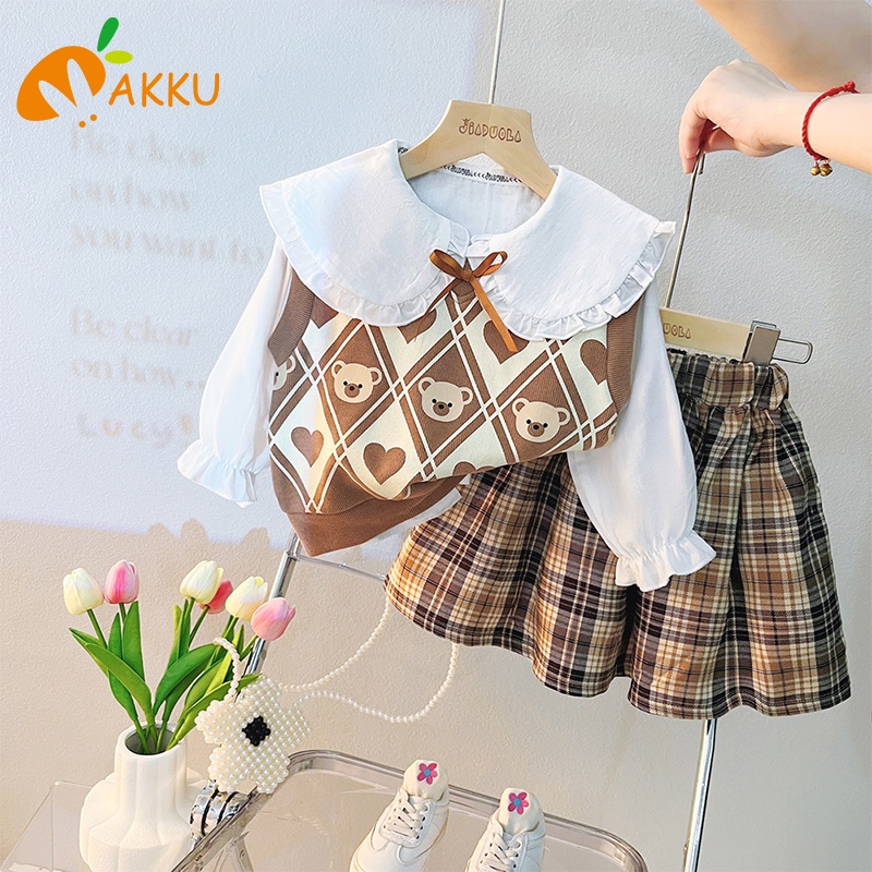 akku-ชุดเสื้อเชิ้ต-กระโปรงลายสก๊อต-แฟชั่นฤดูใบไม้ร่วง-สําหรับเด็กผู้หญิง