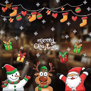สติกเกอร์ PVC ลายการ์ตูนซานตาคลอส สโนว์แมน สร้างสรรค์ สําหรับตกแต่งหน้าต่าง ปาร์ตี้คริสต์มาส