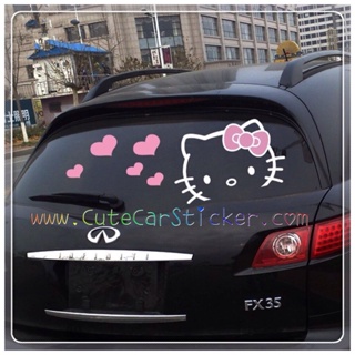 สติ๊กเกอร์ ติดรถ Kitty คิตตี้ 32cm + หัวใจ 5ดวง (สีขาว) - car decal sticker