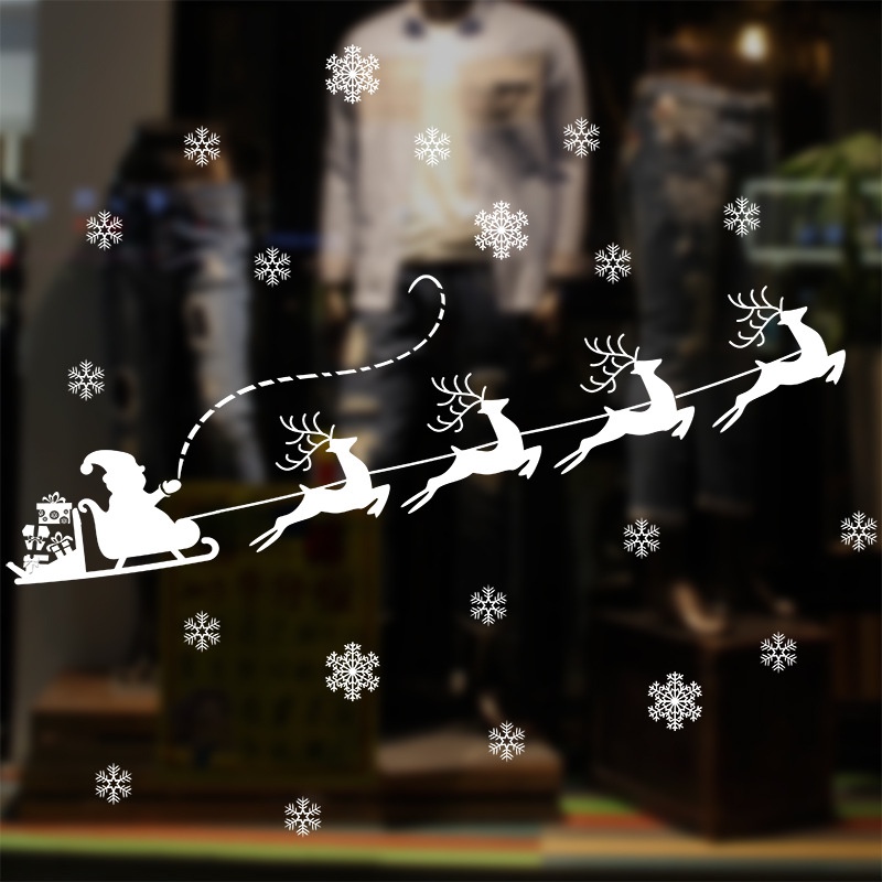 สติกเกอร์-pvc-ลายเกล็ดหิมะ-กวางเอลก์-คริสต์มาส-สีขาว-น่ารัก-สําหรับตกแต่งหน้าต่าง-ปาร์ตี้ปีใหม่-diy