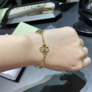 Vca Van Cleef &amp; Arpels สร้อยข้อมือเลเซอร์ 18K รูปใบโคลเวอร์สี่แฉก สีโรสโกลด์