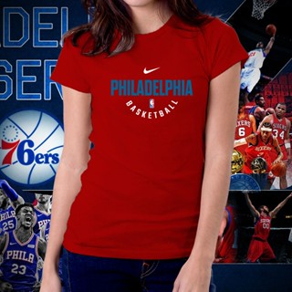 เสื้อคู่ Tee เสื้อยืดผู้ชาย90 - ฟิลาเดลเฟีย 76ers บาสเกตบอลเอ็นบีเอ Sixers Tshirt สําหรับผู้หญิง 03