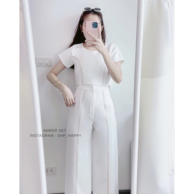 AMBER SET - SHP_HAPPY ชุดเซทยาวเสื้อดีเทลเส้นด้ายสีตัด และ กางเกงเย็บ ...