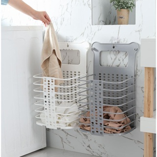 ตะกร้าเก็บของแบบพับเก็บได้ติดผนังตะกร้าซักผ้าห้องน้ำในครัวเรือนประหยัดพื้นที่หมัดฟรี