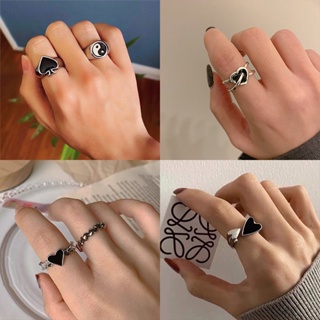 สินค้า Ins แหวนนิ้วชี้ สีดําเข้ม สไตล์เกาหลี ฮิปฮอป เรียบง่าย สําหรับผู้ชาย และผู้หญิง