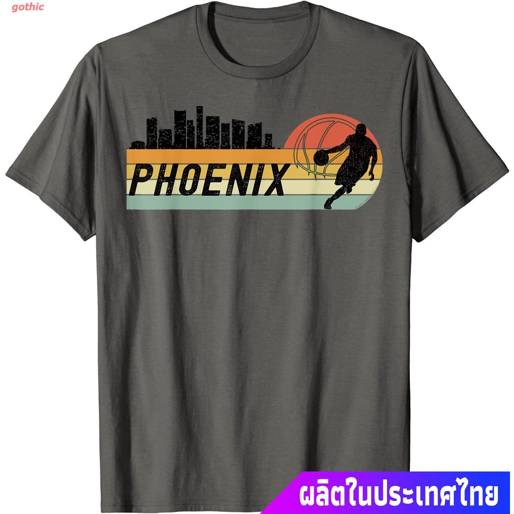 tee-เสื้อยืดลำลอง-phoenix-az-cityscape-retro-sun-basketball-fans-t-shirt-short-sleeve-t-shirts