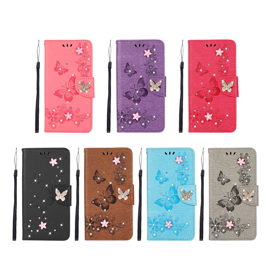 เคสหนัง-ฝาพับ-ลายผีเสื้อ-ประดับเพชร-พร้อมช่องใส่บัตร-สําหรับ-samsung-galaxy-a03s-a13-a23-a33-a53-a73-5g