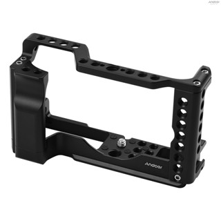 Andoer Video Camera Cage Rig Aluminum Alloy with Cold Shoe Mount Universal 1/4 3/8 Threaded Holes Shoulder Strap Hole Replacement for Canon M6 Mark II Camera