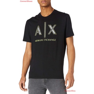 เสื้อสีขาว เสื้อยืดกีฬา AX Armani Exchange Mens Neon Logo Cotton Jersey T-Shirt Popular T-shirtseeZ