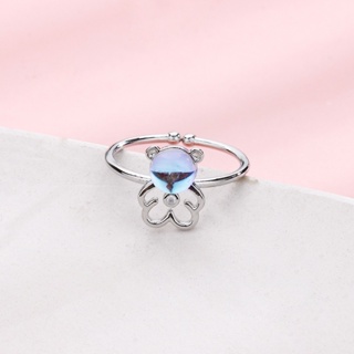 แหวนนิ้วชี้เพชรน่ารักการ์ตูนหมีแหวนพรีเมี่ยมแหวนมูนสโตนแฟชั่นบุคลิกภาพผู้หญิงสไตล์เกาหลีแหวนปรับได้