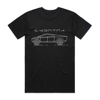 เสื้อวินเทจผญ - เสื้อยืดผู้ชาย TESLA CYBERTRUCK คุณภาพสูงแบรนด์ลําลองแขนสั้น O-neck แฟชั่นพิมพ์ผ้าฝ