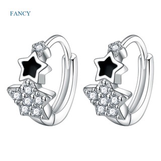 Fancyqube ต่างหูเงินแท้ 925 จี้คริสตัล เพทาย รูปดาวห้าแฉก เครื่องประดับแฟชั่นสตรี