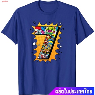 Tee เสื้อยืดผู้ชายและผู้หญิง Marvel Avengers Comics 7th Birthday T-Shirt Mens Womens T-shirts