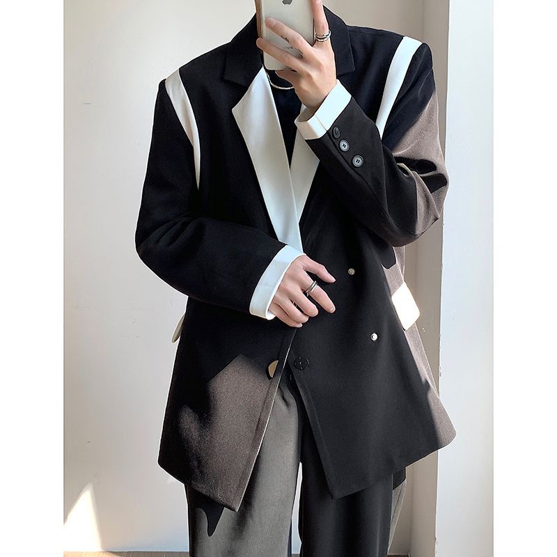 blazer-เสื้อเบลเซอร์แขนยาวผู้ชาย-ชุดสูทลำลองทรงหลวม-เสื้อแจ็คเก็ตสูทสไตล์เกาหลีสุดเก๋