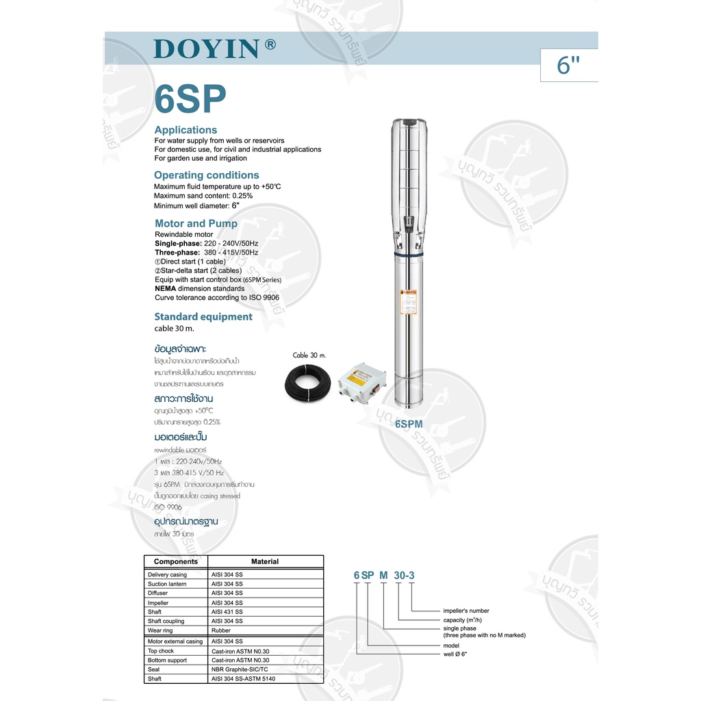 ปั๊มบาดาล-doyin-4hp-บ่อ-6-นิ้ว-รุ่น-6spm30-3-สายไฟ-30-เมตร-ใช้สูบน้ำจากบ่อบาดาลหรือบ่อเก็บน้ำ-เหมาะสำหรับใช้ในบ้าน