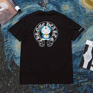 เสื้อยืดโอเวอร์ไซส์เสื้อยืดเทรนด์Crow Heart Horseshoe Doraemon ผู้ชายและผู้หญิงเสื้อยืด Jingle Cat การ์ตูนพิมพ์ High-End