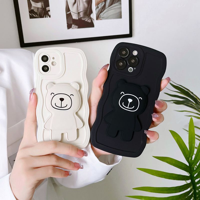 เคสโทรศัพท์มือถือ-ลายหมีหน้ายิ้ม-พร้อมที่ตั้งวาง-สําหรับ-vivo-y17-y19-y5s-y20-y30-y33s-y52s-y31s-y76s-y70s-y51s-y77-y85