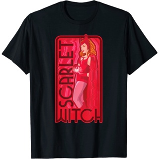 Tee เสื้อคู่ เสื้อยืด พิมพ์ลาย Marvel WandaVision Scarlet Witch Super Hero สําหรับผู้ใหญ่cartoon