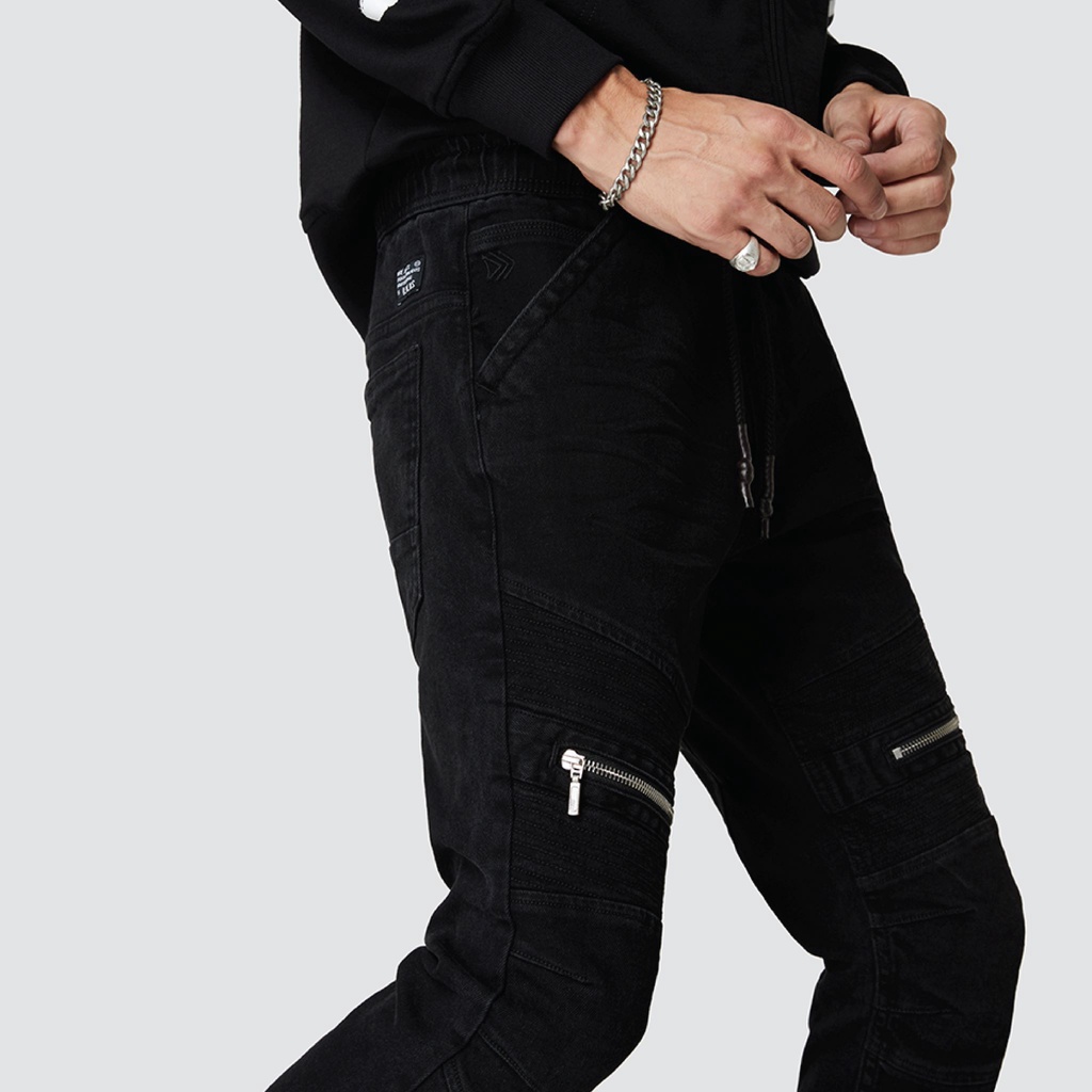 davie-jones-กางเกงจ็อกเกอร์-ยีนส์-เอวยางยืด-ขาจั๊ม-สีดำ-drawstring-denim-joggers-in-black-gp0136bk-135dn-140nv