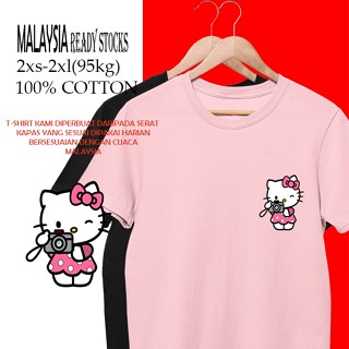 แฟชั่น✖HELLO KITTY BAJU COMEL TSHIRT ผ้าฝ้าย 100% แขนสั้น/ขนาดใหญ่/ครอบครัว/คู่รัก/ผู้หญิง/ผู้ชาย/ราคาถูก/ผ้านุ่ม