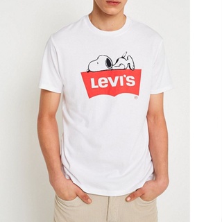 เสื้อยืดเด็กผช เสื้อคู่ Levi’s Batwing Snoopy White T-Shirt เสื้อยืด เสื้อวินเทจชาย เสื้อเด็กหญิง