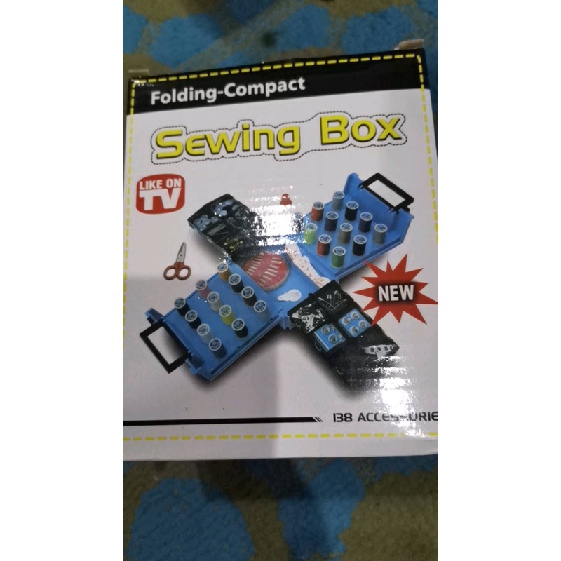 sewing-box-กล่องอุปกรณ์เย็บผ้า-ด้าย-อุปกรณ์เย็บผ้า-ที่เย็บผ้า-ด้ายเย็บผ้า-สีฟ้า