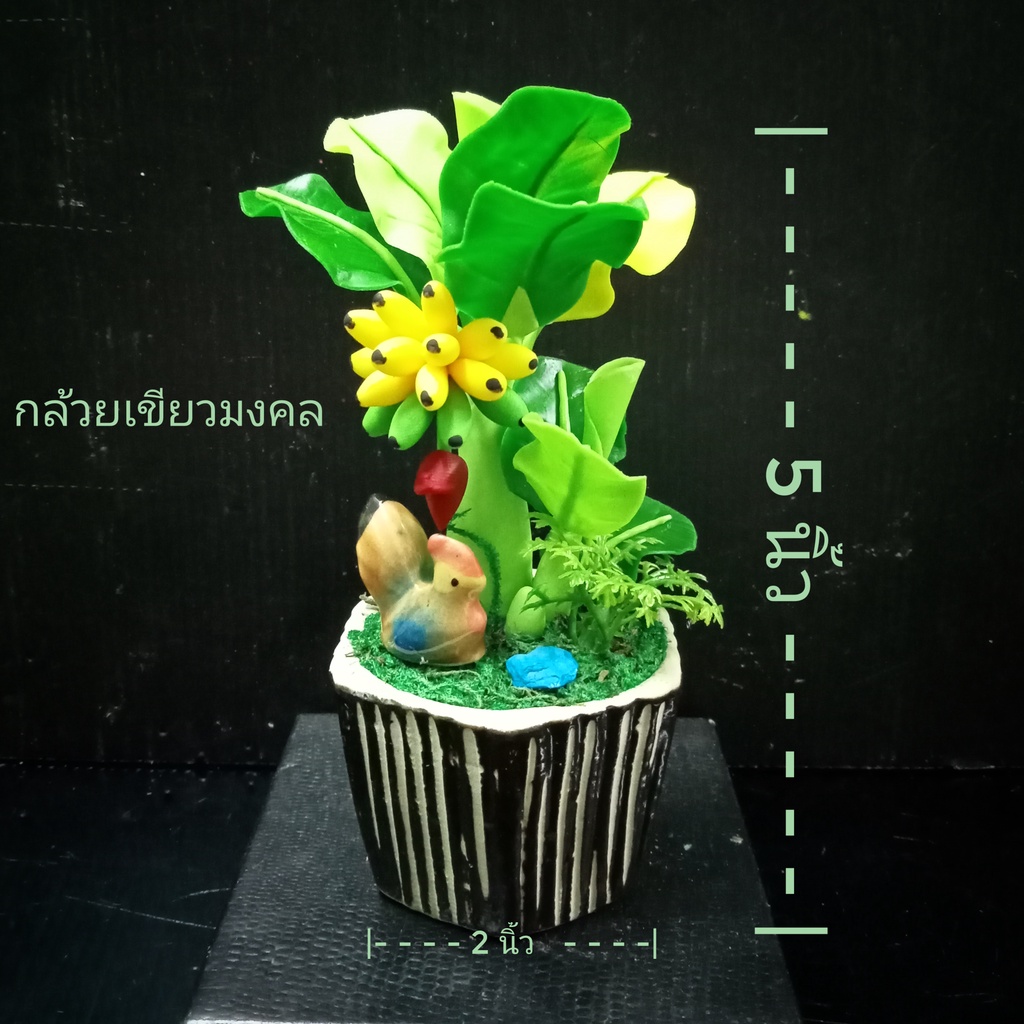 กระถางต้นไม้มงคล-สวนจิ๋ว-2x5-นิ้ว-ฟรี-สัตว์จิ๋วมงคลตกแต่ง