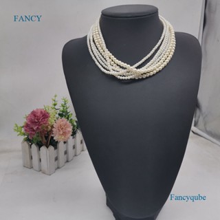 Fancyqube สร้อยคอโช้กเกอร์ โลหะ ทรงเรขาคณิต หลายชั้น ประดับไข่มุก สไตล์วินเทจ เครื่องประดับ สําหรับผู้หญิง งานแต่งงาน ปาร์ตี้