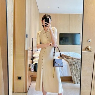 ชุดเดรสกระโปรงยาว ผ้าถัก สีพื้น สไตล์ฝรั่งเศส แฟชั่นฤดูใบไม้ผลิ และฤดูร้อน 2022