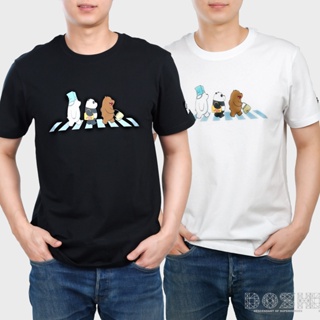 เสื้อยืดแฟชั่น☬DOSH:MENS T-SHIRTS เสื้อยืดคอกลม แขนสั้น สีดำ-ขาว ลิขสิทธิ์ WE BARE BEARS รุ่นDBBMT5003-BL-WH