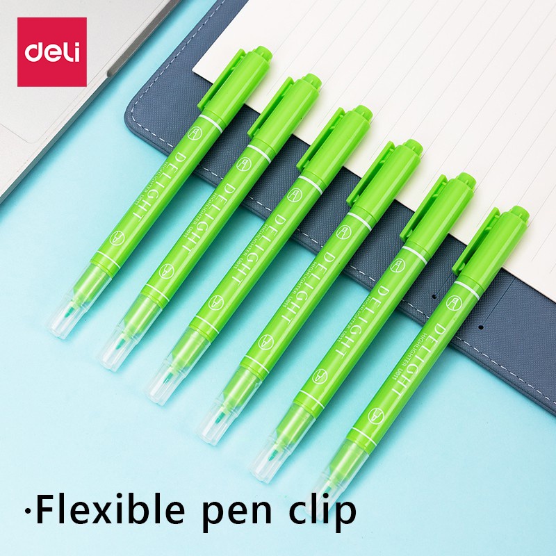 deli-ปากกาเน้นข้อความ-ปากกาไฮไลท์-1-แท่ง-2ด้าน-3สี-สีนีออน-รุ่น-eu011-ปากกาเน้นข้อความสี-เครื่องเขียน-highlighter