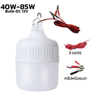 หลอดไฟปิงปอง หลอดไฟLED หลอดไฟคีบแบต LED DC12V 40W 85W แสงขาว พร้อมสายไฟยาว 3 เมตร ปากคีบแบต alizwellmart