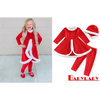 Babybaby- เด็กผู้หญิง แขนยาว ตุ๊กตา คอ คริสต์มาส แยก เสื้อเชิ้ต + กางเกง + หมวก
