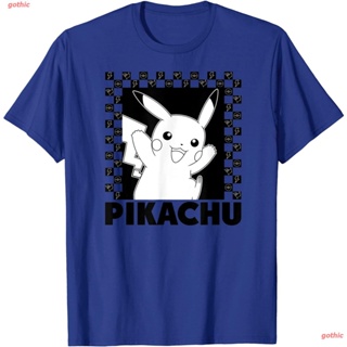 เสื้อผู้ชายเท่ เกาหลีธรรมดาเสื้อยืดผู้ชายและผู้หญิง Pokemon Pikachu Checkers T-Shirt Sports T-shirt