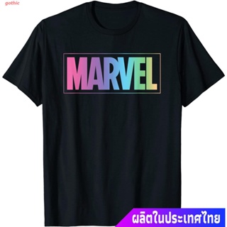 เสื้อครอปสายฝอ เสื้อสาวอวบ เสื้อยืดแขนสั้น Marvel Logo Pastel Rainbow T-Shirt Popular T-shirts Tee
