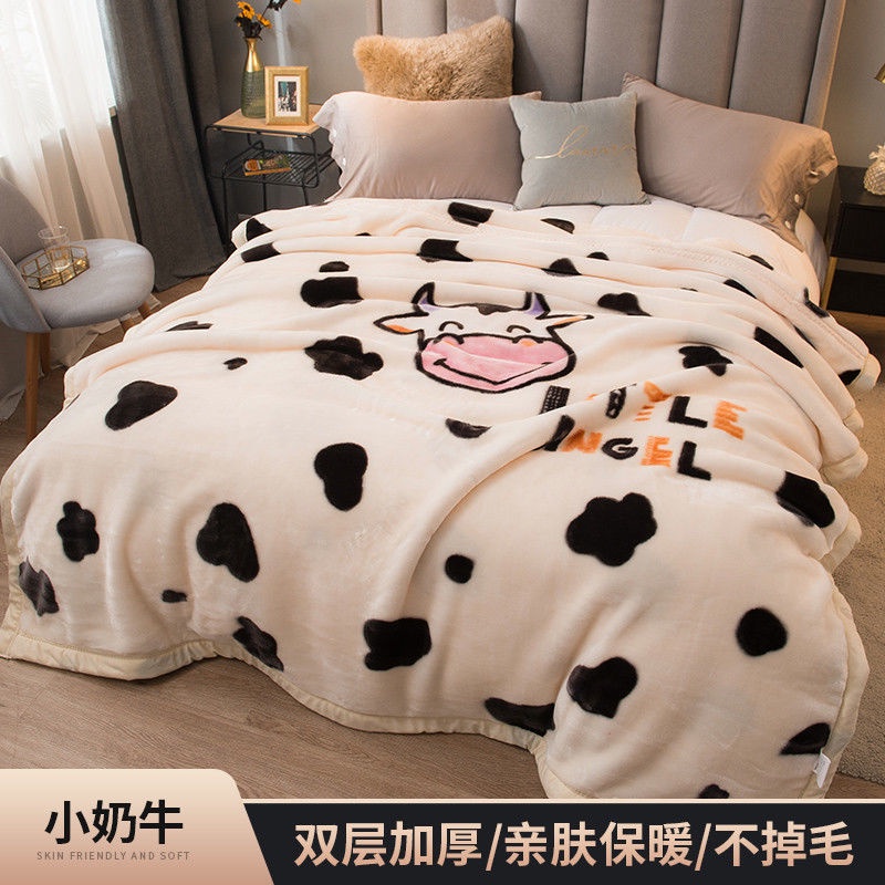 nanjiren-blanket-comforter-double-layer-double-sided-with-velvet-thick-winter-quilt-winter-quilt-student-dormitory-coral