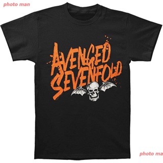 เสื้อคู่รัก 2020 เสื้อยืด Avenged Sevenfold Mens Orange Splatter T-Shirt Black เสื้อแฟชั่นผญ ผู้ชาย