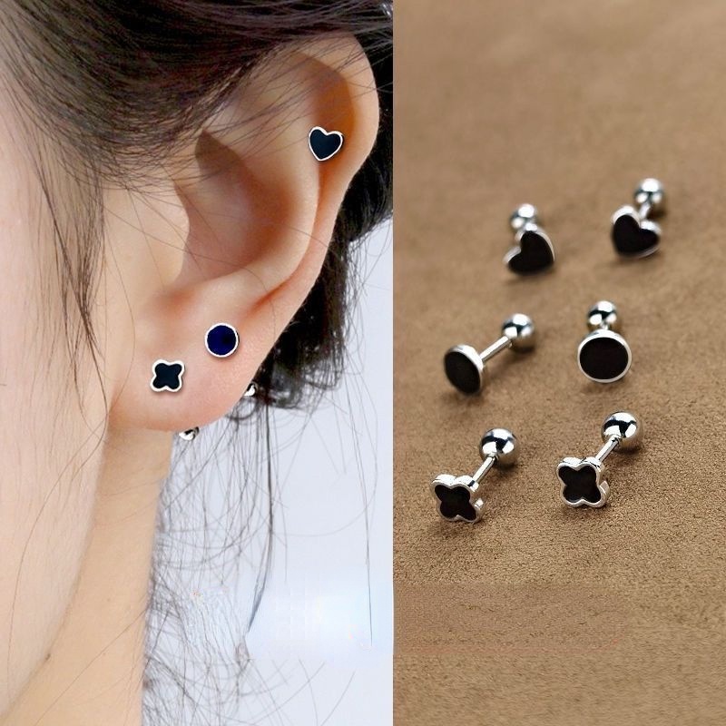 yy-ต่างหูเงิน-s925-จี้รูปใบโคลเวอร์สี่แฉก-ทรงกลม-สกรูเกลียว-สําหรับผู้หญิง