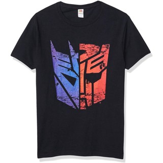 Transformers Mens Split Logo Basic Solid Tee เวอร์ชั่นเกาหลีของของขวัญเทรนด์แฟชั่นที่ใช้งานได้หลากหลาย