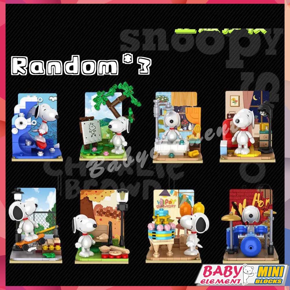 ของเล่นตัวต่อ-รูปการ์ตูน-snoopy-random-3-blind-box-street-view-diy-สุ่มสี-ของเล่นสําหรับเด็ก