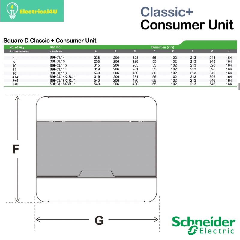 schneider-electric-sdel110-ตู้คอนซูเมอร์ยูนิตฝาทึบ-10-ช่อง-จัดครบชุด-ตู้-กันดูด-ลูกย่อย