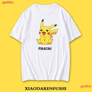 เสื้อยืดแขนสั้น เสื้อผ้าแฟชั่นPikachu อะนิเมะแขนสั้นเสื้อยืด Pokemon ชายและหญิงคู่รักเยาวชนนักเรียนท็อปส์อิน Popular T-s